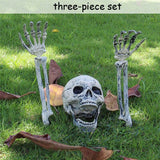 Cifeeo  Halloween Skull Head Realistic Skeleton Stakes Skull Head Hand For Halloween Party Garden Lawn Outdoor Horror Decorations Props