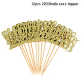 Christmas Gift 4/12Pcs 2023 Cake Topper New Year 2023 Toothpick Happy New Year 2023Party Decoration Supplies Cake Toppers Christmas Cake Decor