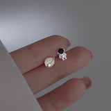Cifeeo Minimalism Silver Color Cute Space Astronaut Stud Earrings For Women Asymmetric Planet Opal Lovely Simple Ear Piercing Jewelry