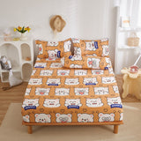 Cifeeo Cute Animals Printed Fitted Sheet Mattress Cover with All-Around Elastic Rubber Band Washed Cotton Bedsheet Bed Linenseo