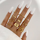 Cifeeo Boho Gold Color Snake Rings Set For Women Vintage Geometric Cross Heart Butterfly Rings Female Finger Rings Trendy Jewelry Gifts