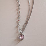 Cifeeo Pink Crystal Peach Heart Pendant Necklace For Women Girls Sweet Cool Y2k Clavicle Chain Kpop Necklace Fashion Jewelry Party Gift