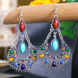 Back To School Cifeeo  Ethnic Women Drop Dangle Earings Geometric Carved Hollow Bead Antique Silver Color Bohemia Wedding Earrings Jewelry