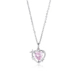 Cifeeo Korean Pink Crystal Angel Wings Heart Pendant Necklace For Woman Minimalist Jewelry Girl's Neck Chain New Cupid Arrow