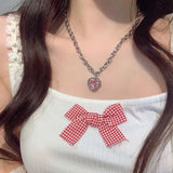 Cifeeo E Girl Style Bow Cupid Crystal Pearl Heart Pearl Beads Chains Choker Necklace For Women Collar Grunge Accessories Y2K Jewelry