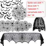 Cifeeo  Halloween Tablecloth Spider Web Spider Bat Sticker Black Lace Table Runners Party Decorations Spooky Home Ornaments Event Supply