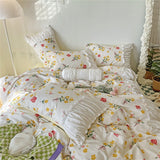 Cifeeo Pleated Floral Bedding Set Cute Ruffles Duvet Cover Bed Sheet Set Fashion Soft Bed Linen Pillowcase Queen King Size Bedspreads