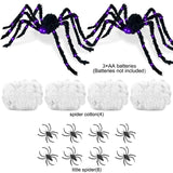 Cifeeo Halloween Giant Spider Black Simulation Super Big Glowing Spider LED Purple Light Props Scary Terror Home Party Outdoor Decor