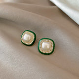 Back to school New Arrival Stud Earrings Fashion Metal Women Classic Minority Geometric Simple Pearl Square Cool Style Simple Jewelry