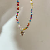 Cifeeo Baroque Simulated Pearls Cute Flowers Colorful Hand-Woven Beaded Short Clavicle Chain Choker Necklace For Women Girls Jewelry