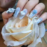 Cifeeo （Handmade Manicures）10PCS Smog Blue Plaster Angel Student Working Bride Takes Photos Advanced Light Luxury Custom Fake Nails