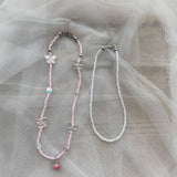 Cifeeo Kpop Fashion Vintage Flower Beaded Butterfly Heart Pearl Double Layer Chain Necklace For Women Aesthetic Jewelry Accessories