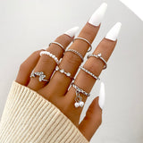 Cifeeo Geometric silver color snake leaf rings set for women punk fashion letter heart Finger Rings 25pcs/set Party Jewelry