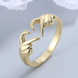 Christmas Gift Warmth Hands Than Heart Ring Geometric Palm Love Gesture Rings For Couples Lover Romantic Fashion  Wedding Jewelry Gift