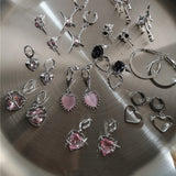 Cifeeo New Harajuku Vintage Goth  Pink Peach Heart Drop Earrings For Women Grunge Punk Halloween Aesthetic Y2k Fairy Jewelry