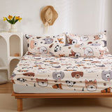Cifeeo Cute Animals Printed Fitted Sheet Mattress Cover with All-Around Elastic Rubber Band Washed Cotton Bedsheet Bed Linenseo