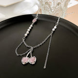Cifeeo Retro Silver Color Y2k Pendant Necklaces For Women Korean Shiny Zircon Crystal Heart Clavicle Necklace Aesthetic Jewelry Gifts