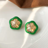 Cifeeo Fashion Jewelry 925 Silver Needle Glass Earrings Popular Style Delicate Design Green Blue White Stud Earrings For Women Girl