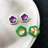 Cifeeo Fashion Jewelry 925 Silver Needle Glass Earrings Popular Style Delicate Design Green Blue White Stud Earrings For Women Girl