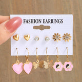 Cifeeo 6pcs/set Snake Butterfly Earrings Set For Women Girls Vintage Metal Silver Plated Rhinestones Heart Drop Earrings Jewelry Gift