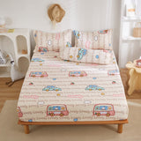 Cifeeo Cute Animals Printed Fitted Sheet Mattress Cover with All-Around Elastic Rubber Band Washed Cotton Bedsheet Bed Linenseo