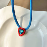 Cifeeo Modern Jewelry Blue Green Cord Necklace New Trend Popular Style Flower Heart Square Pendant Necklace For Female Gifts