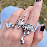 Cifeeo Boho Pink Butterfly Heart Wave Ring Set For Women Vintage Metal Gold Color Rhinestone Finger Rings 8pcs/set Party Jewelry Gifts