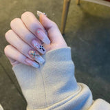Cifeeo（Handmade Manicures）10 PCS Handmade Fake Nails Show White Milky Gradient Crow Heart Manicure Detachable Lasting Paste