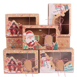 Christmas Gift 3/6/9/12Pcs Kraft Paper Candy Boxes Merry Christmas Cookie Gift Box Clear Window Packaging Bag Party Favor New Year Decoration