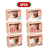 Christmas Gift 3/6/9/12Pcs Kraft Paper Candy Boxes Merry Christmas Cookie Gift Box Clear Window Packaging Bag Party Favor New Year Decoration