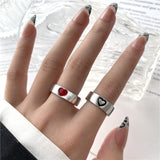 Cifeeo 2023 New Rings Individuality Baroque Vintage Hit Colour Love Heart Metal Gothic Rings For Women Girls Party Jewelry Accessories