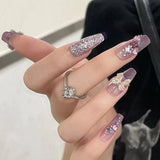 Cifeeo （Handmade Manicures）10 PCS Handmade Fake Nail Patch Finished Autumn Dream Nebula Purple Butterfly Fairy Gentle