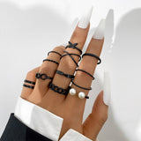 Cifeeo 11pcs/set Punk Geometric Black Rings Set For Women Vintage Animal Snake Butterfly Cross Finger Rings Set Party Jewelry Gifts