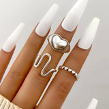 Cifeeo Boho Pink Butterfly Heart Wave Ring Set For Women Vintage Metal Gold Color Rhinestone Finger Rings 8pcs/set Party Jewelry Gifts