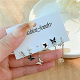 Cifeeo Korean Silver Color Butterfly Heart Circle Earrings For Women Kpop Metal Tassel Pendant Piercing Earrings 6pcs Set Trend Jewelry