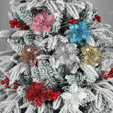 Christmas Gift 5Pcs Glitter Artifical Christmas Flowers Christmas Tree Decorations For Home Fake Flowers Xmas Ornaments New Year Decor