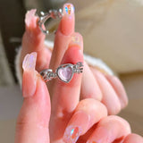 Cifeeo Pink Crystal Heart Bowknot Rings For Women Girls Y2k Kpop Sweet Cool Open Finger Rings Party Fashion Jewelry Gifts 2023 New