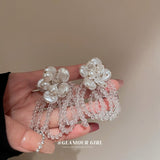 Cifeeo New Arrival Stud Earrings Fashion Round Crystal Women Trendy Pearl Flower Crystal Tassel Earrings Female Trendy Jewelry