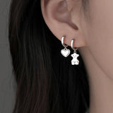 Cifeeo Korean Silver Color Butterfly Heart Circle Earrings For Women Kpop Metal Tassel Pendant Piercing Earrings 6pcs Set Trend Jewelry