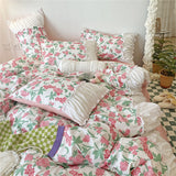 Cifeeo Pleated Floral Bedding Set Cute Ruffles Duvet Cover Bed Sheet Set Fashion Soft Bed Linen Pillowcase Queen King Size Bedspreads