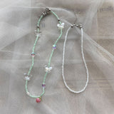 Cifeeo Kpop Fashion Vintage Flower Beaded Butterfly Heart Pearl Double Layer Chain Necklace For Women Aesthetic Jewelry Accessories