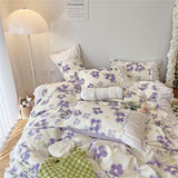 Cifeeo Pleated Floral Bedding Set Cute Ruffles Duvet Cover Bed Sheet Set Fashion Soft Bed Linen Pillowcase Queen King Size Bedspreads