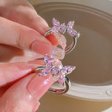 Cifeeo Pink Crystal Heart Bowknot Rings For Women Girls Y2k Kpop Sweet Cool Open Finger Rings Party Fashion Jewelry Gifts 2023 New