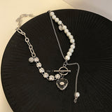 Cifeeo Retro Silver Color Y2k Pendant Necklaces For Women Korean Shiny Zircon Crystal Heart Clavicle Necklace Aesthetic Jewelry Gifts