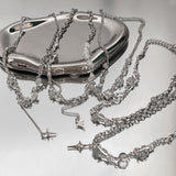 Cifeeo Retro Silver Color Y2k Pendant Necklaces For Women Korean Shiny Zircon Crystal Heart Clavicle Necklace Aesthetic Jewelry Gifts
