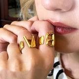 Christmas Gift Chunky Wide Hollow A-Z Letter Rings 3 Colors Metal Adjustable Opening Ring Initials Name Alphabet Female Party Fashion Jewelry