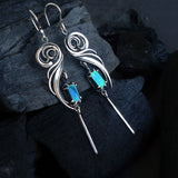 Cifeeo  New Blue Green Color Zircon Drop Earrings Hollow Metal Handmade Earrings Retro Dangle Earrings For Women Fashion Jewelry