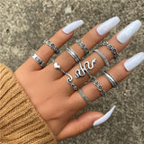 Cifeeo Punk Gothic Chain Snake Rings Set For Women Men Vintage Silver Plated Heart Butterfly Retro Finger Rings Fashion Jewelry Gfits