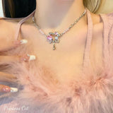 Cifeeo Kpop Gothic Metal Chain Pink Heart Pendant Clavicle Chain Choker   Necklace For Women Egirl Goth Cool Punk Grunge Jewelry