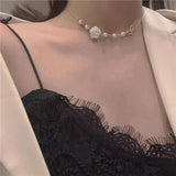 Cifeeo 2023 Kpop Double Layer Chain Gold Fashion Choker Cute Romantic Women Pearl Pendant Necklace Girl Jewelry Collar